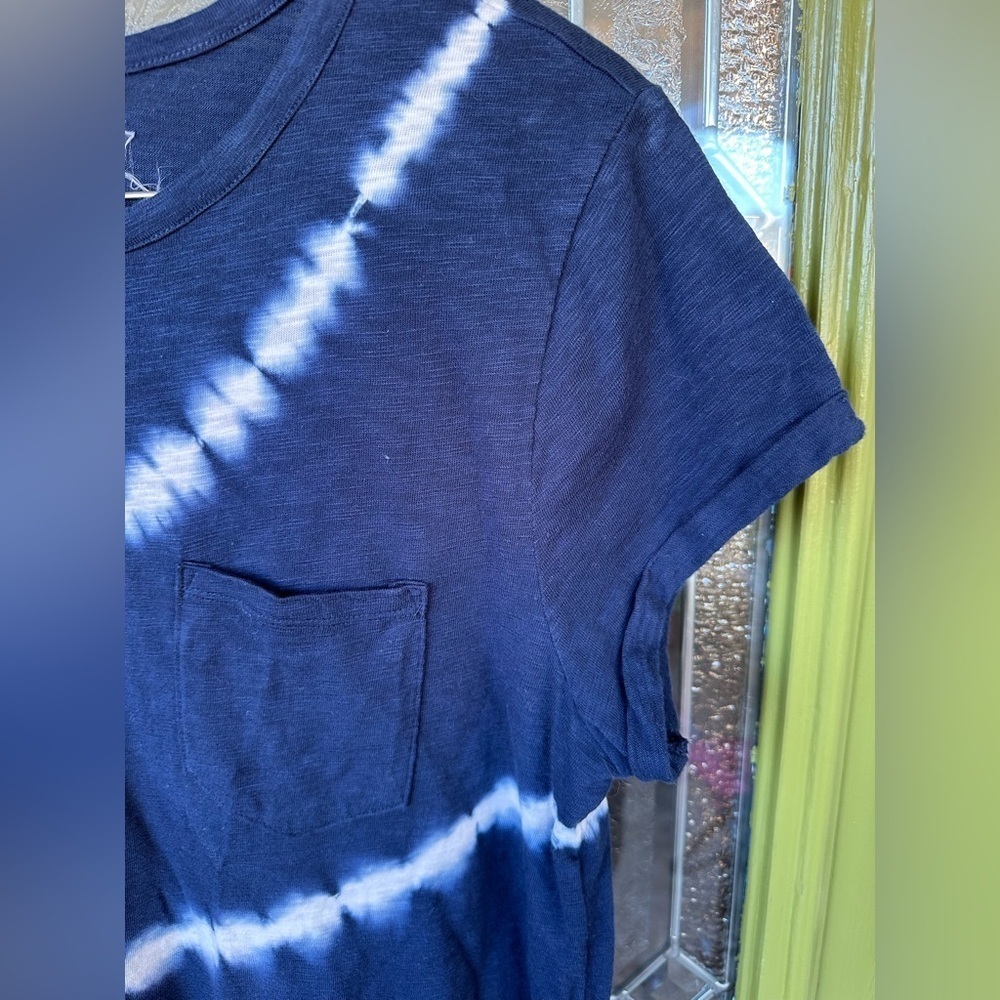 Gap Women’s Large 100% Slub Cotton Blue White Tie Dye Rolled Sleeve Knee Dress - Picture 4 of 10